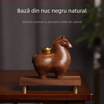 Cal de lemn cu acoperire cu cupru — ornament de birou pentru masă, decor modern pentru living, cadou pentru casa nouă