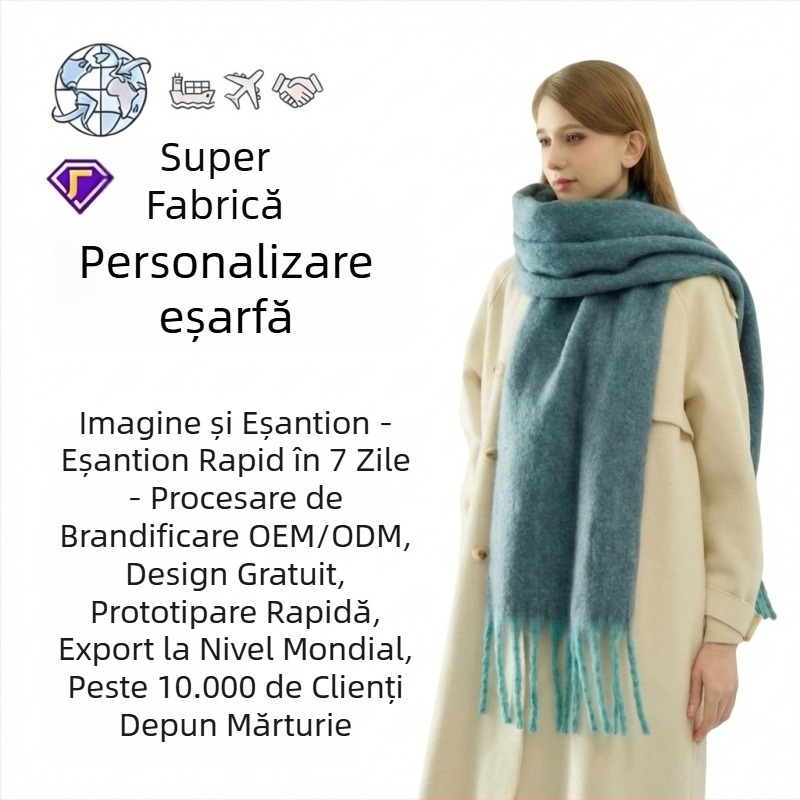 Șal feminin gros, uni, cu ciucuri lungi, din poliester, pentru iarnă