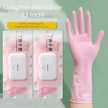 Mănuși din nitril, de unică folosință, pentru spălat vase și treburi gospodarești, cu lungime extinsă, impermeabile și antiderapante, confortabile și durabile