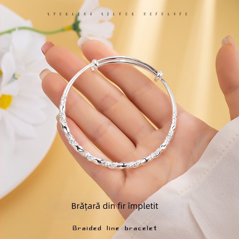 Brățară pentru femei cu placare argintiu, design cu linii răsucite, simplu și elegant, reglabil