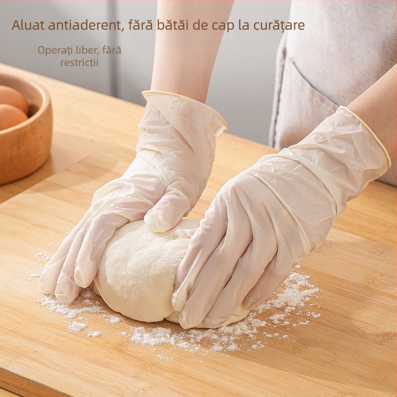 Mănuși de unică folosință, din latex, subțiri, pentru bucătărie – frământat aluat, spălat legume, protecția mâinilor, antiderapante, durabile