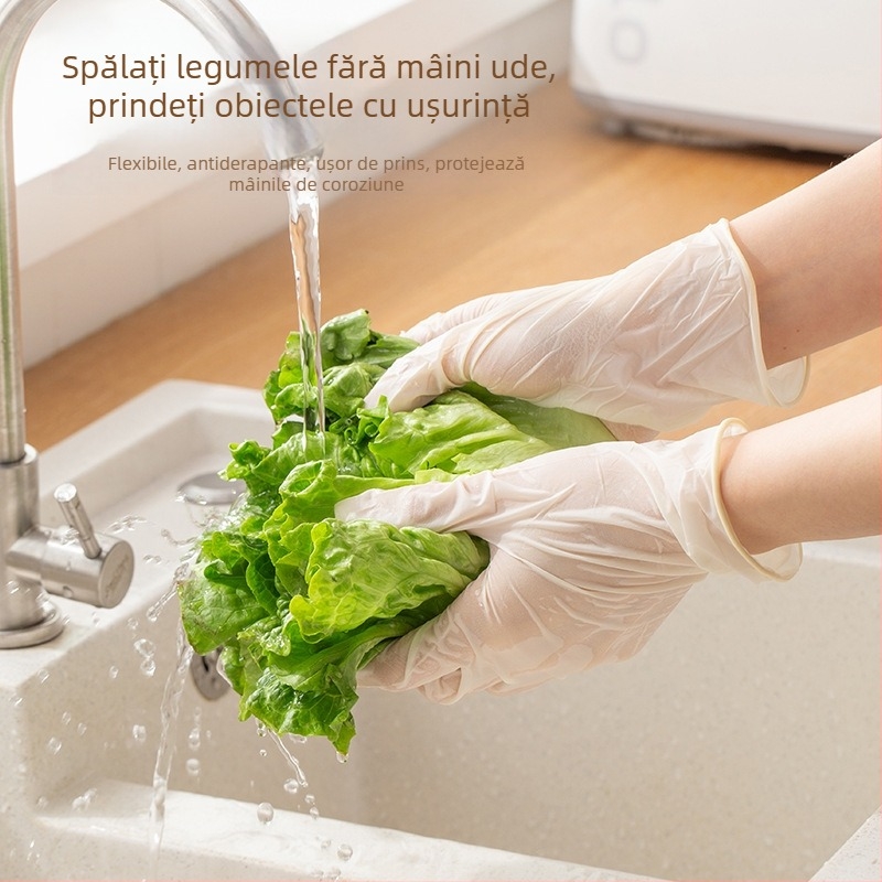 Mănuși de unică folosință, din latex, subțiri, pentru bucătărie – frământat aluat, spălat legume, protecția mâinilor, antiderapante, durabile