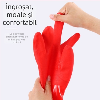 Mănuși din PVC groase, căptușite cu fleece, pentru spălat vase și treburile casnice