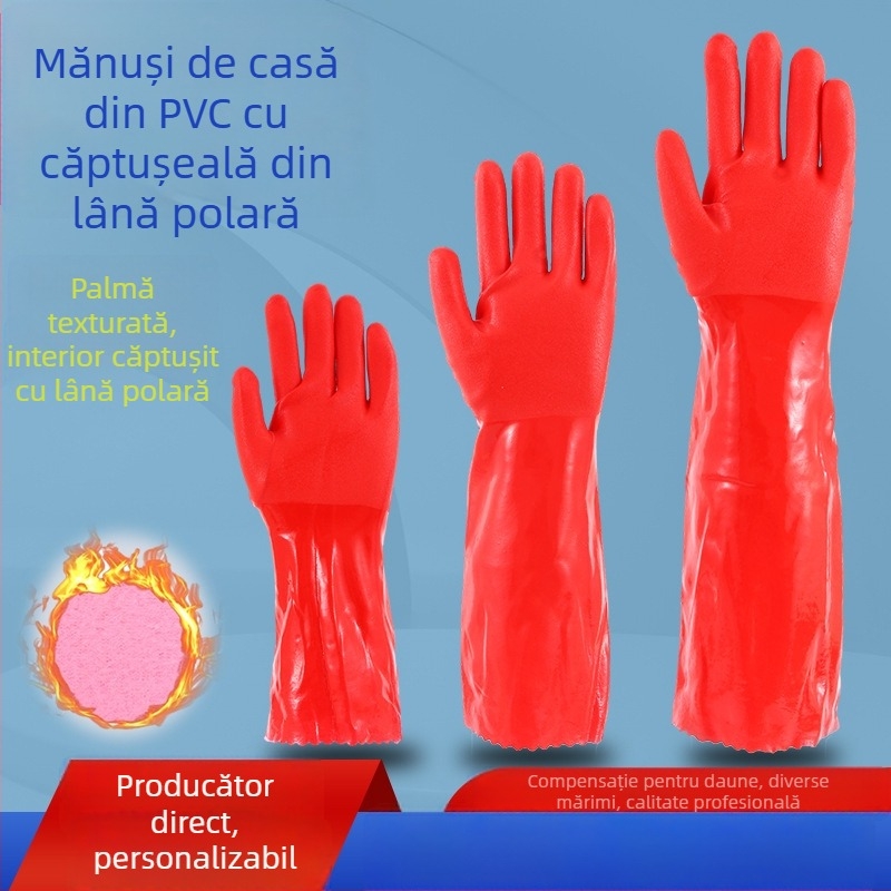 Mănuși din PVC groase, căptușite cu fleece, pentru spălat vase și treburile casnice