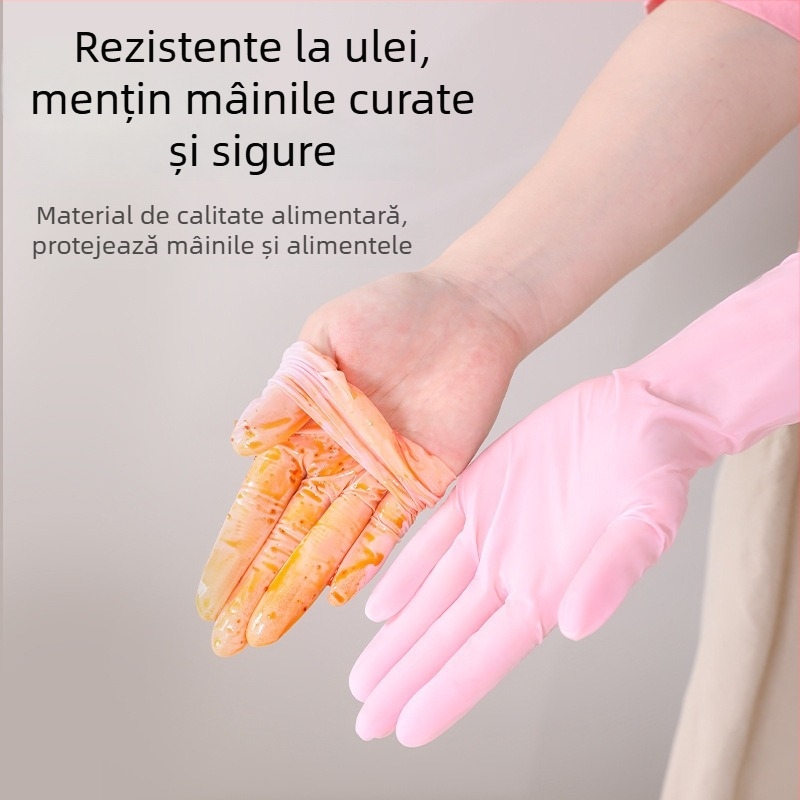 Mănuși din nitril pentru bucătărie, pentru vase, manșetă lungă, de calitate alimentară, impermeabile și rezistente la ulei