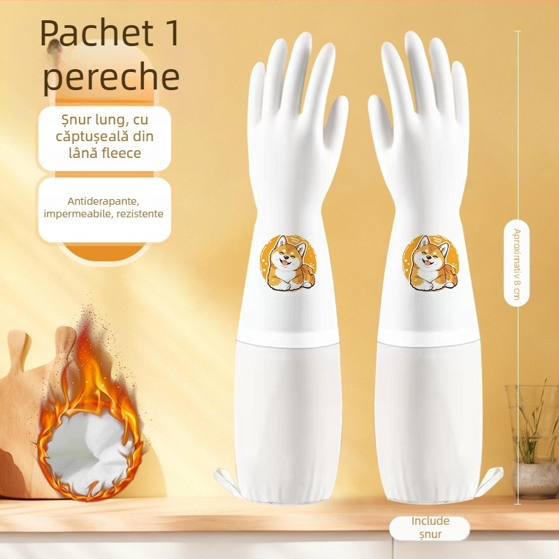 Mănuși groase de spălat vase, căptușite cu fleece, impermeabile și rezistente la ulei, durabile pentru bucătărie