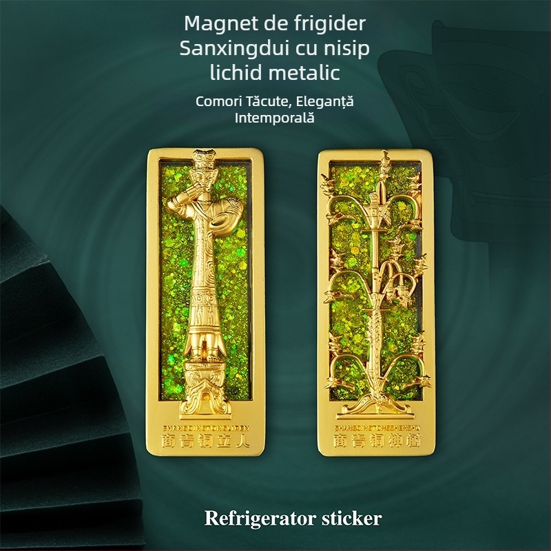 Magnet de frigider Sanxingdui, efect nisip curgător, Copacul zeilor din bronz, suvenir cultural creativ