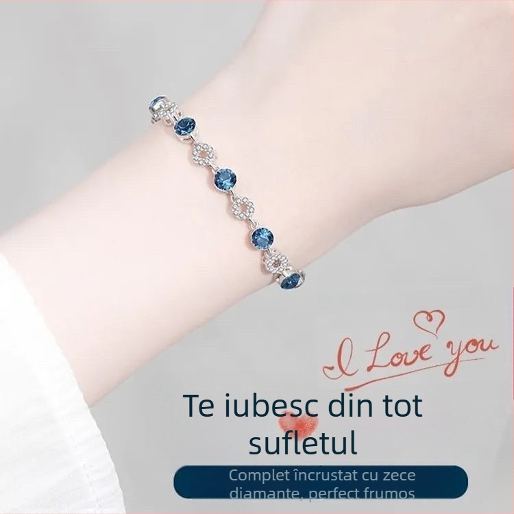 Brățară autentică din argint 999 pentru femei, cu Inima Oceanului din cristal, finisaj platinat, zircon