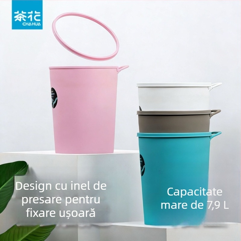 Coș de gunoi Camellia, pentru uz casnic, pentru living, bucătărie și baie, fără capac, cu inel de presiune, design minimalist, 8 L