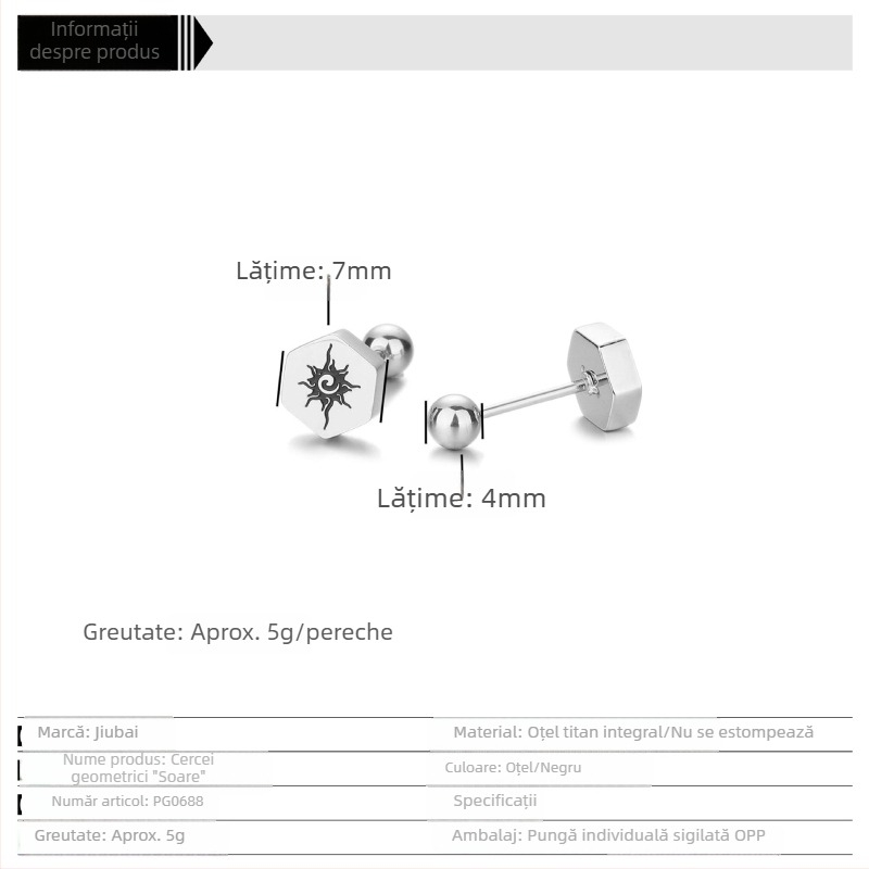 Cercei geometrici din oțel inoxidabil cu bilă filetantă – accesorii piercing unisex la modă