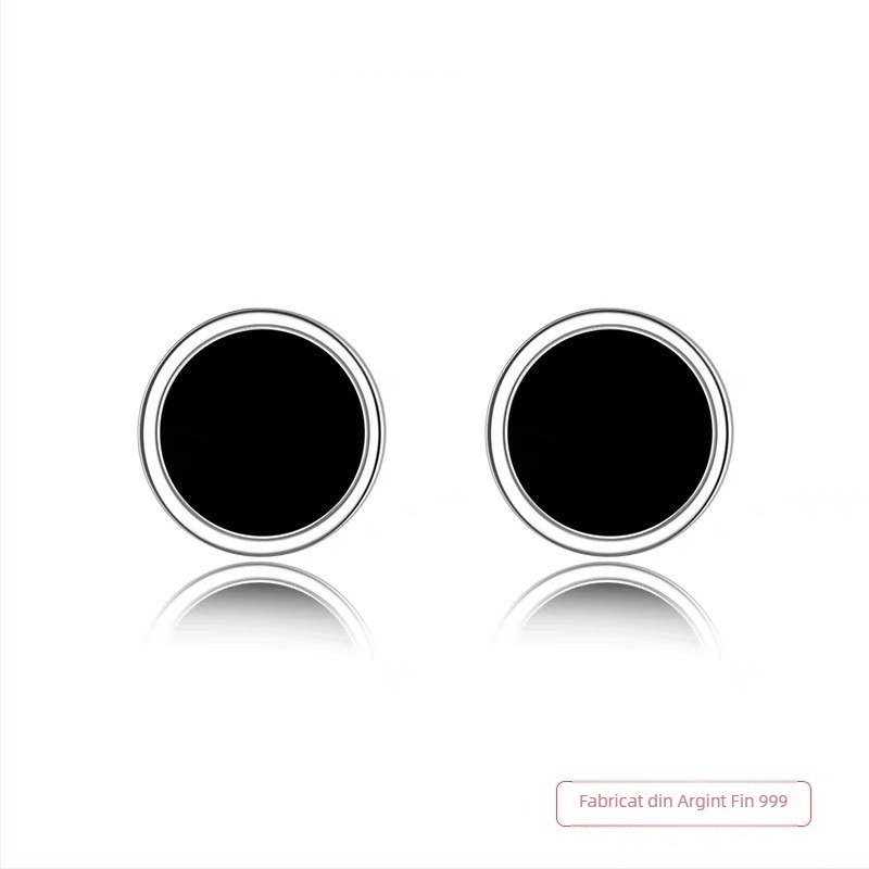 Argint Sterling S999 negru, cercei pentru cartilajul urechii cu închidere prin șurub, mantra din șase caractere – bijuterii masculine minimalist