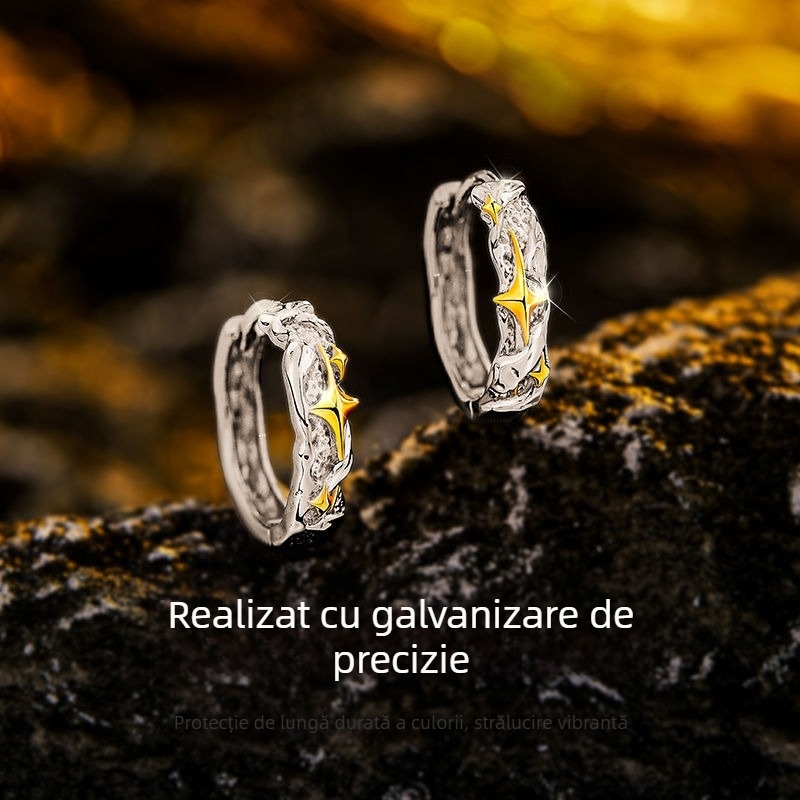 Cercei din argint S925 cu stea izolată pentru bărbați, stil unic și modern, accesorii universale pentru urechi, design minimalist, cadou potrivit