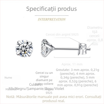 Cercei pentru urechi din argint 925 cu zirconiu, montură cu patru Gheare, un diamant, stil coreean