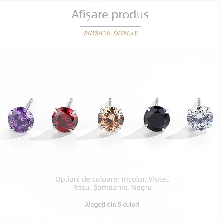 Cercei pentru urechi din argint 925 cu zirconiu, montură cu patru Gheare, un diamant, stil coreean