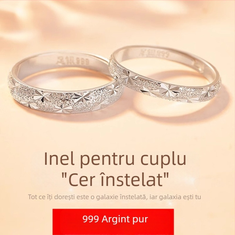 Inel pentru cuplu din Argint 999 – Cer înstelat, design de nișă, cadou de Ziua Îndrăgostiților