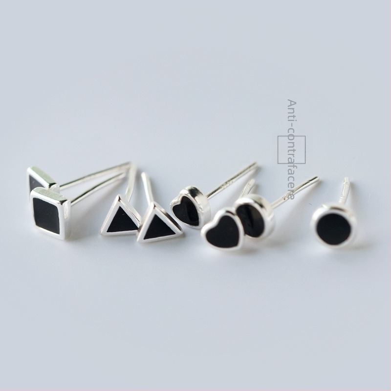 Nalan cercei stud geometrici din argint S925 – negri, pătrat și cerc, model E0337-1