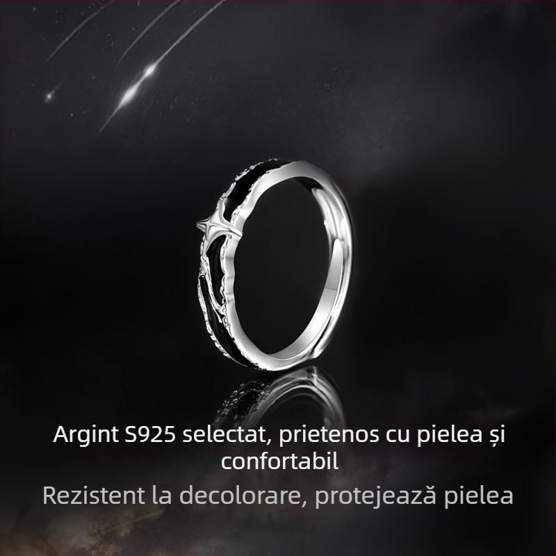 Inel din argint 925 pentru bărbați, stea nocturnă, reglabil, design minimalist de nișă, bijuterie de mână la modă