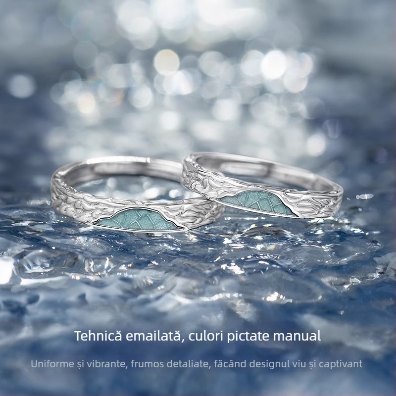 Ineluri Glacier pentru cuplu – Argint 925 – design geometric minimalist – cadou de ziua de naștere pentru el și ea