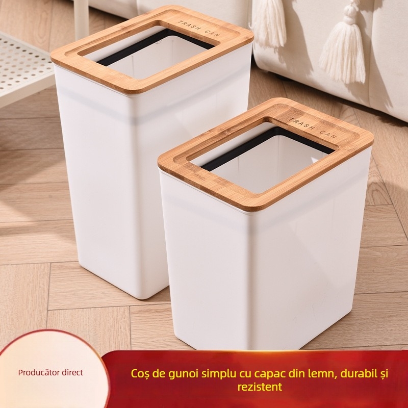 Coș de gunoi din plastic, pătrat, 12 L, fără capac, design de înaltă calitate, creativ pentru uz casnic, baie și hotel