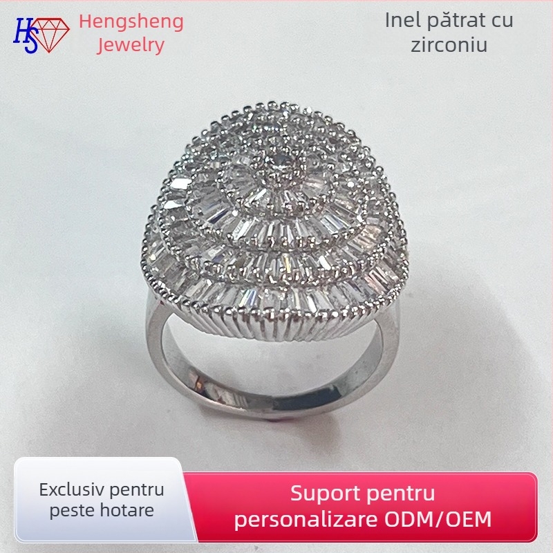 Inel oval unisex cu zircon 5A, cupru placat cu aur, set de două inele, stil modern-clasic