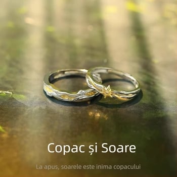 Inel cuplu Copac și Soare – Argint 925 – Unisex, pereche de inele asortate, design discret cu atingere de lux