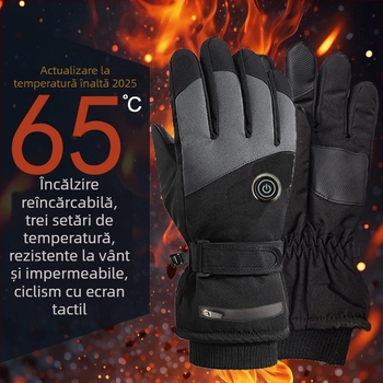 Mănuși încălzite cu baterie de 7.4V pentru iarnă, compatibile cu ecranul tactil, pentru schi, motocicletă și ciclism