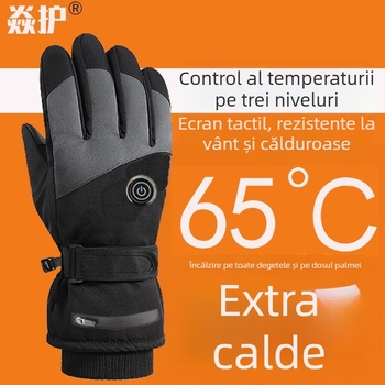 Mănuși încălzite cu baterie de 7.4V pentru iarnă, compatibile cu ecranul tactil, pentru schi, motocicletă și ciclism