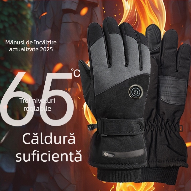 Mănuși încălzite cu baterie de 7.4V pentru iarnă, compatibile cu ecranul tactil, pentru schi, motocicletă și ciclism