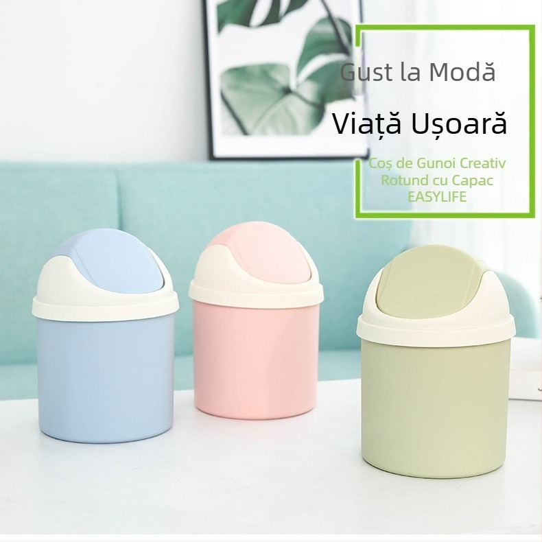 Coș de gunoi din plastic, mini, cu capac, pentru birou și casă