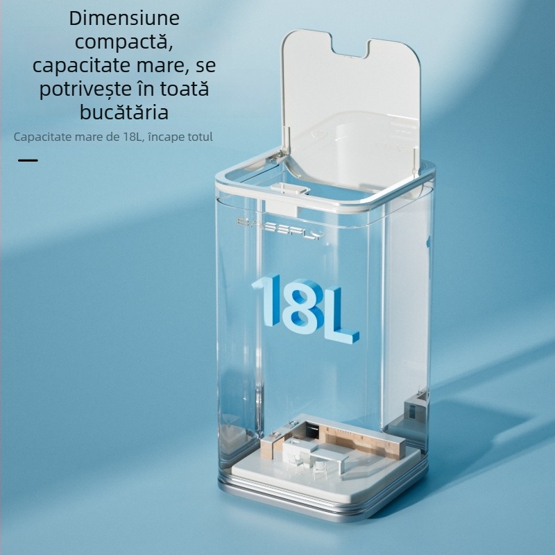 Coș de gunoi din oțel inoxidabil, pătrat, cu capac apăsător, pentru bucătărie și baie, capacitate mare, culoare crem.