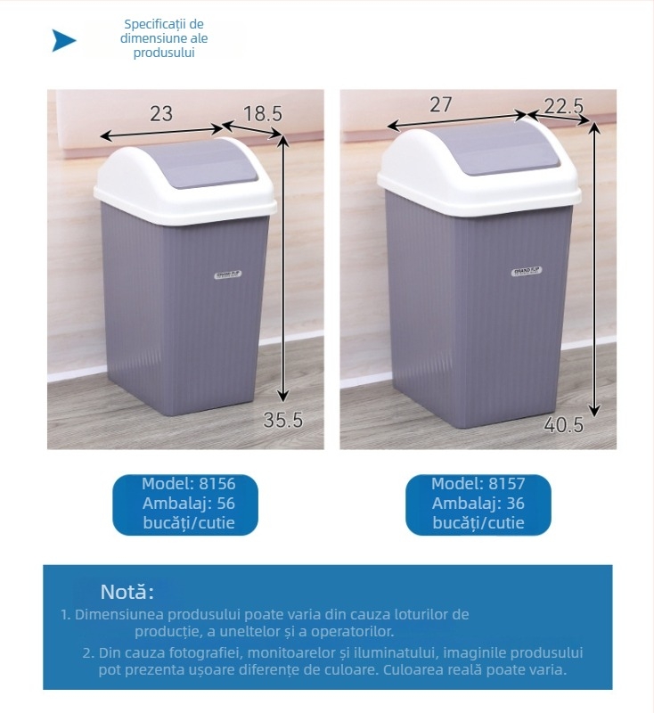 Coș de gunoi din plastic, pătrat, cu capac, 8L, pentru uz casnic: sufragerie, dormitor și baie