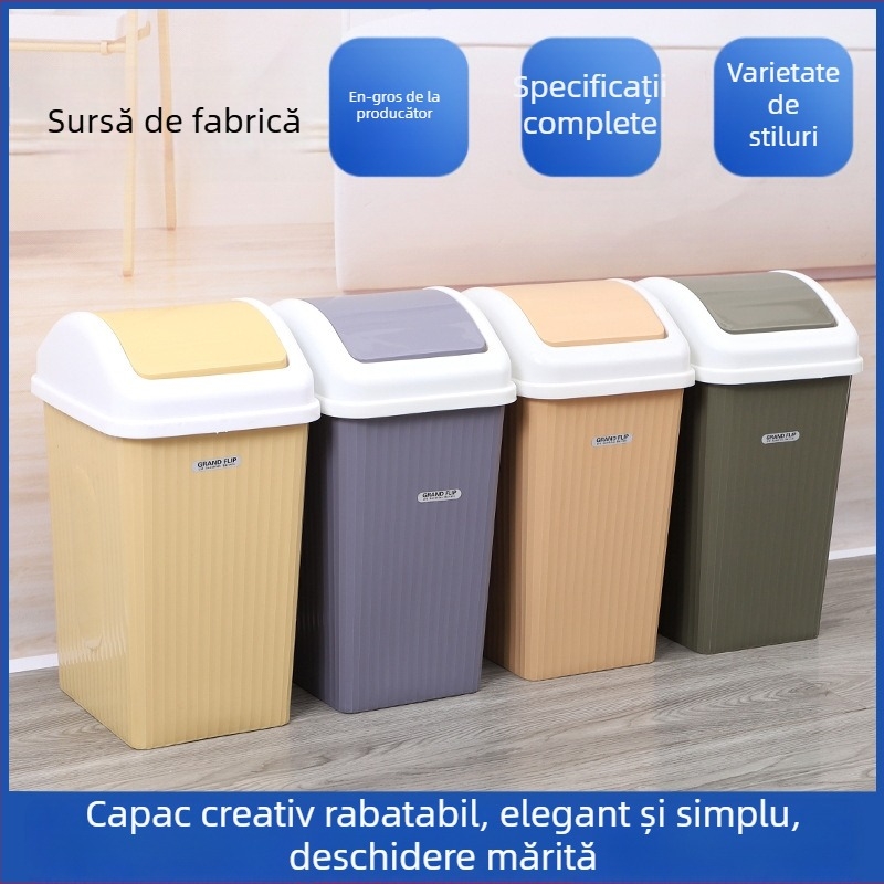 Coș de gunoi din plastic, pătrat, cu capac, 8L, pentru uz casnic: sufragerie, dormitor și baie