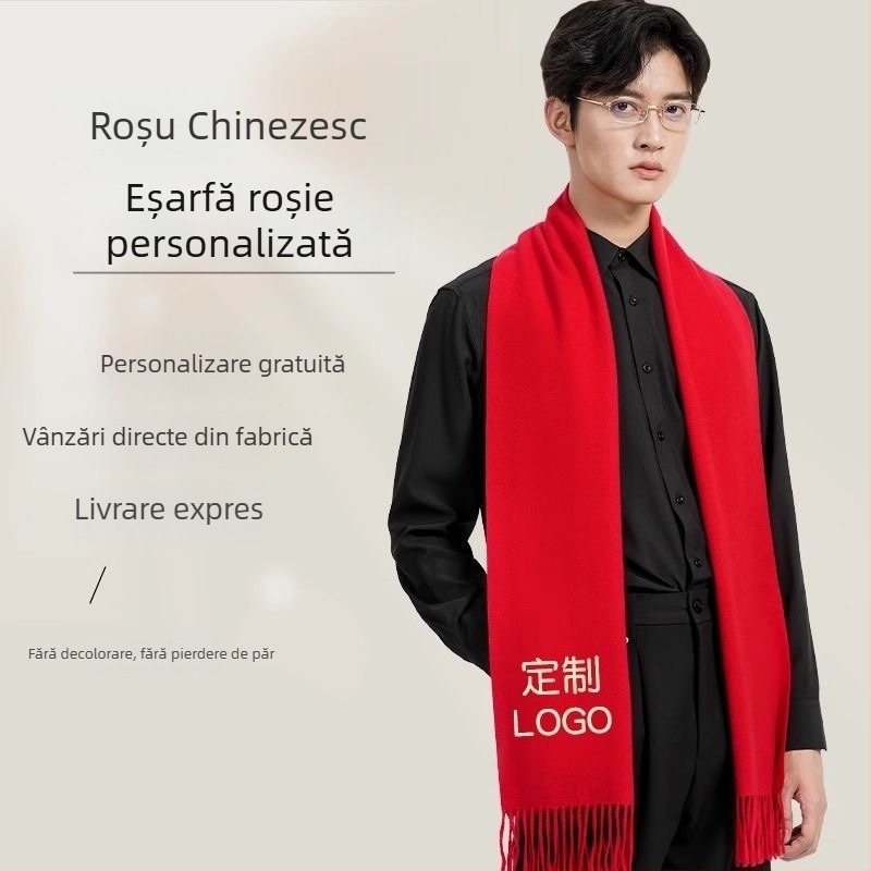 Șal roșu cu logo personalizat pentru evenimente corporatiste – cadou pentru întâlniri anuale și festivități de deschidere, vânzare en gros