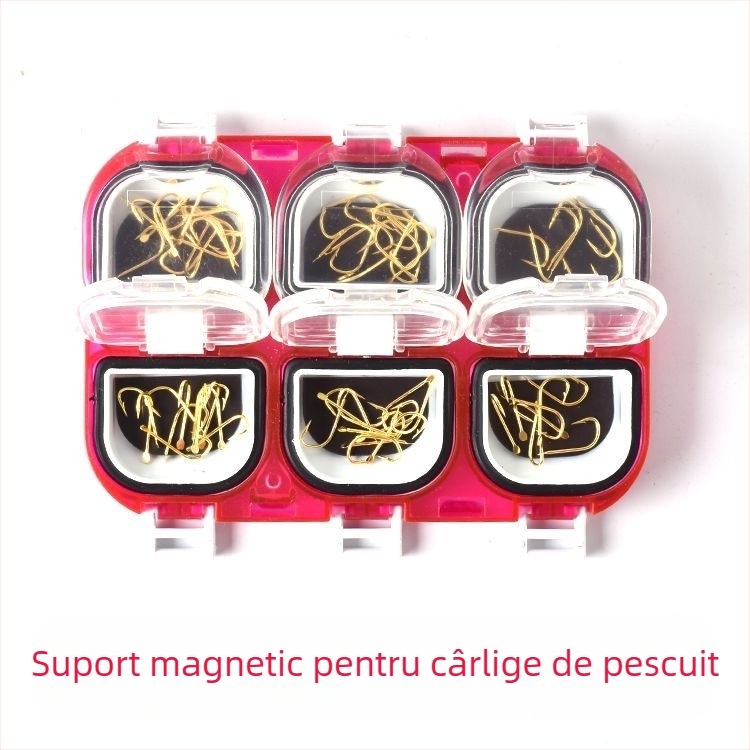 Cutie cu 6 compartimente pentru cârlige, magnetică, cutie transparentă de depozitare pentru accesorii de pescuit