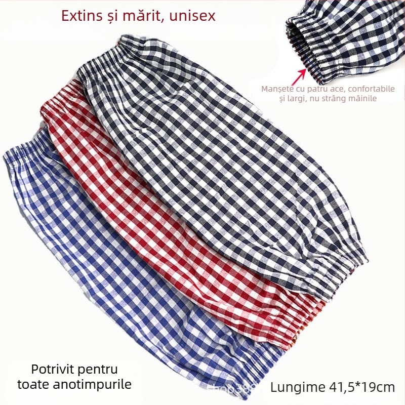 Manșete din bumbac cu model în carouri, lungi, pentru activități casnice, protecție împotriva prafului și murdăriei, protecție solară, potrivite pentru toate anotimpurile