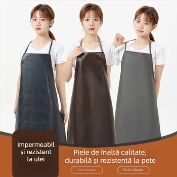 Șorț din piele, impermeabil și rezistent la uleiuri, piele moale îngroșată, rezistent la abraziune, unisex pentru bucătărie, lungime medie, rezistent la acizi și baze