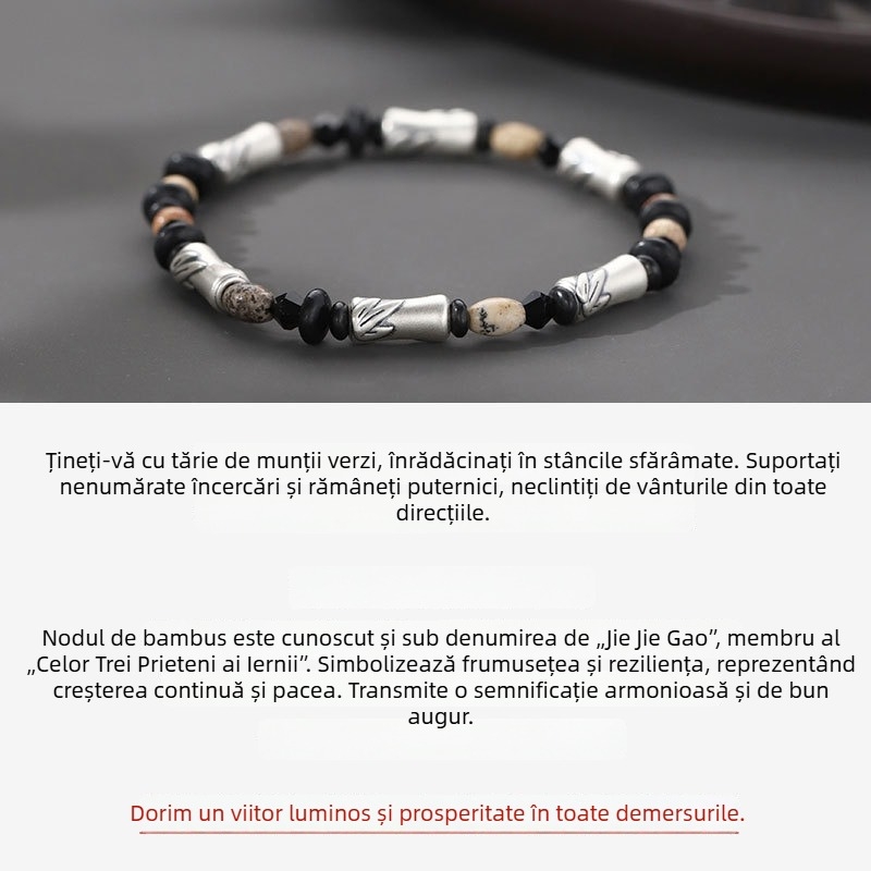 Brățară bărbătească placată cu argint, segmente din bambus, minimalistă și elegantă