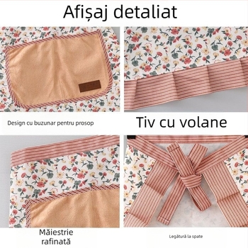 Șorț de bucătărie în stil coreean, din pânză, cu imprimeu floral, până la talie, pentru bucătărie și uz casnic, rezistent la murdărie și abraziune, ideal pentru gătit
