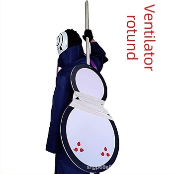 Prop cosplay ninja – evantai rotund cu motiv ochi de sânge