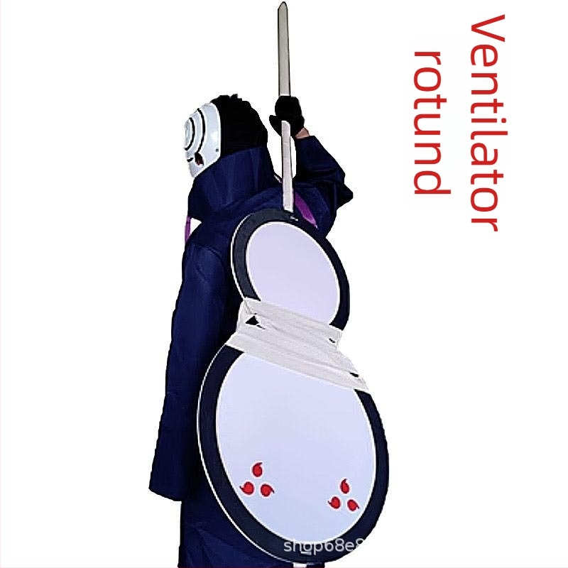 Prop cosplay ninja – evantai rotund cu motiv ochi de sânge
