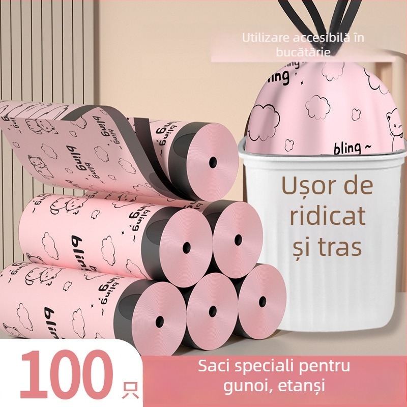 Saci de gunoi cu șnur, în stil nou, pentru uz casnic, imprimat pe plastic, pentru bucătărie și baie, 100 buc.