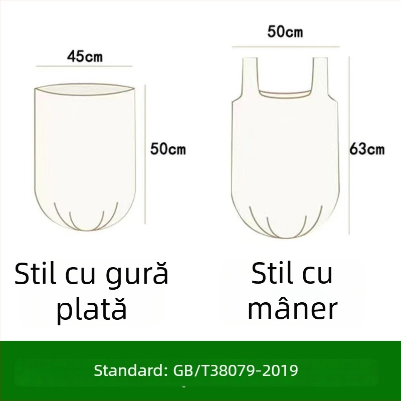 Pungi biodegradabile groase pentru deșeuri de bucătărie, cu mânere, deschidere plată, utilizare casnică