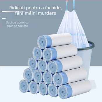 Pungi groase albe pentru gunoi, cu șnur de închidere automată, set de 60 bucăți, pentru cămin și birou