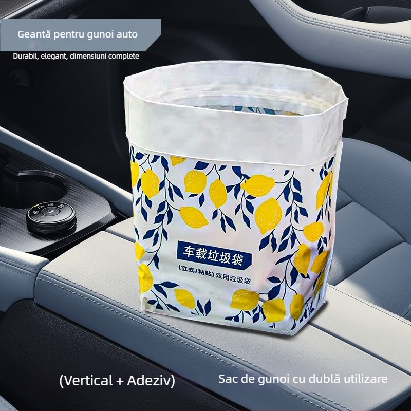 Sac de gunoi pentru mașină, de tip autonom, cu adeziv pe partea din spate