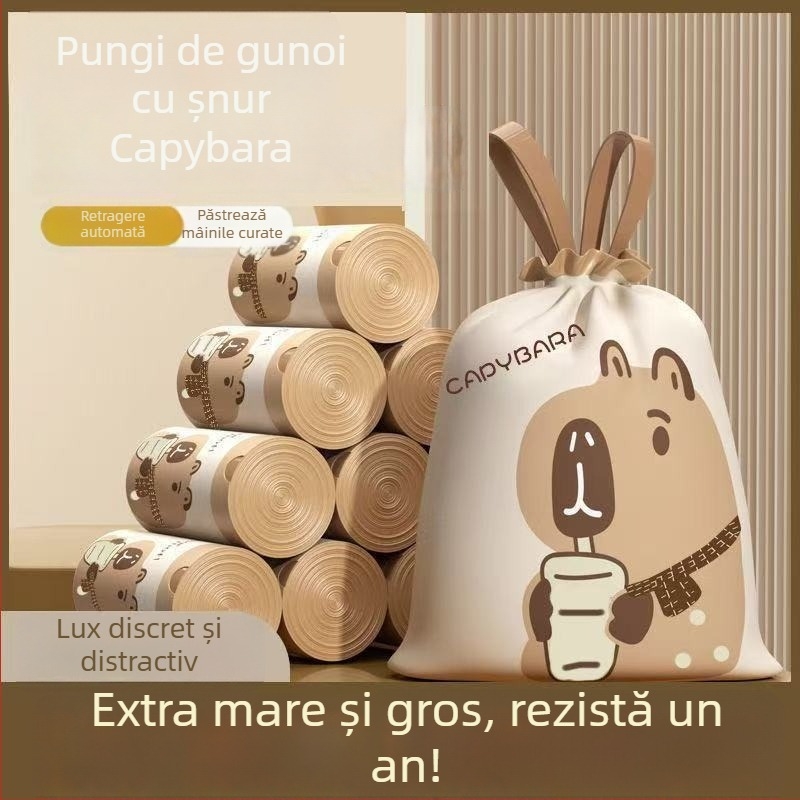 Capybara pungi pentru gunoi, extra groase, cu șnur, imprimeu, pentru bucătărie, mărime mare