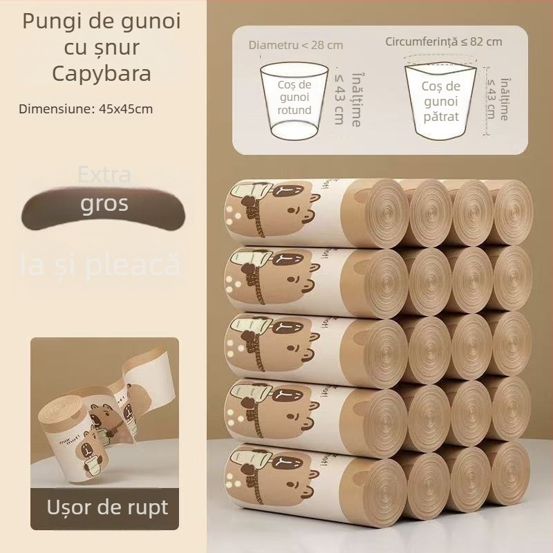 Capybara pungi pentru gunoi, extra groase, cu șnur, imprimeu, pentru bucătărie, mărime mare