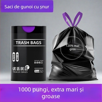 Saci de gunoi cu șnur, extra groși, portabili pentru uz casnic – bucătărie și baie, pungă din plastic de unică folosință