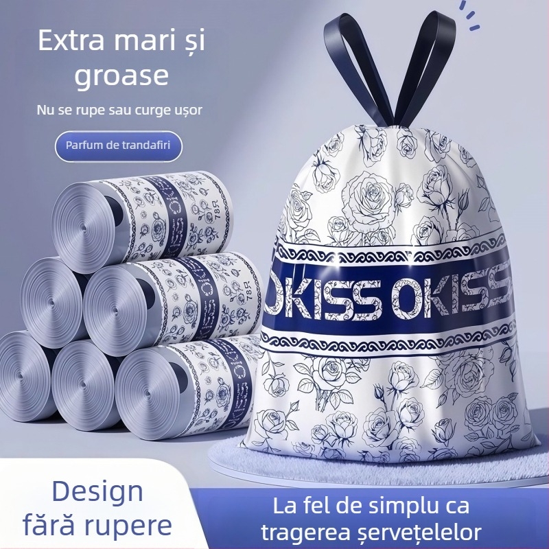 Pungi de gunoi parfumate pentru bucătărie, cu șnur, groase, cu design de tras, fără rupturi
