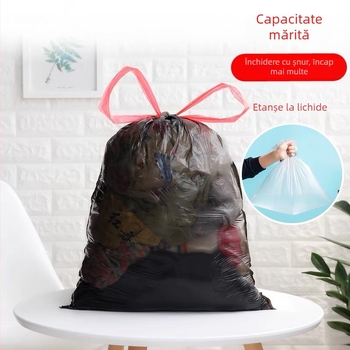 Pungi groase pentru gunoi de bucătărie, sacoșe mari din plastic negre, cu închidere prin șnur, durabile pentru depozitare