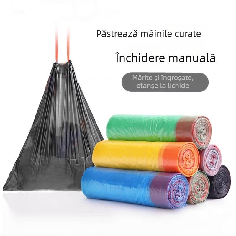 Pungi groase pentru gunoi de bucătărie, sacoșe mari din plastic negre, cu închidere prin șnur, durabile pentru depozitare